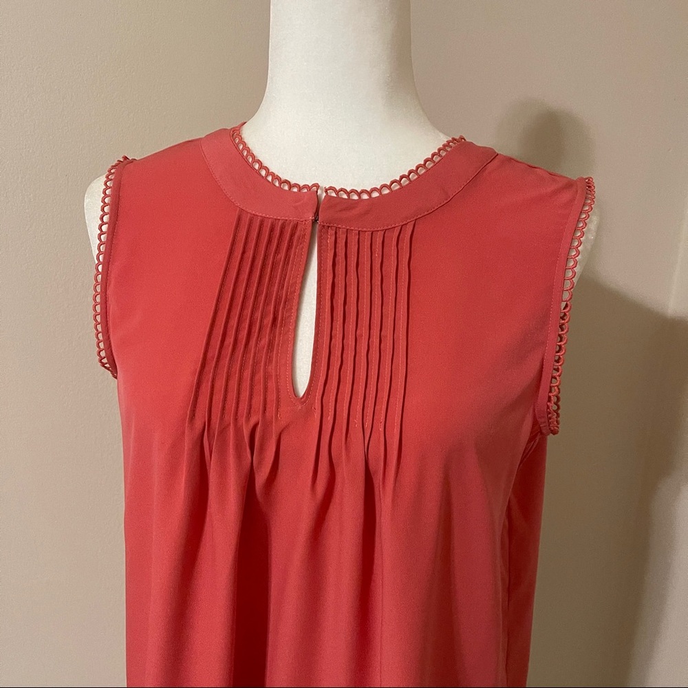 Pink lace trimmed Ann Taylor ruffle blouse